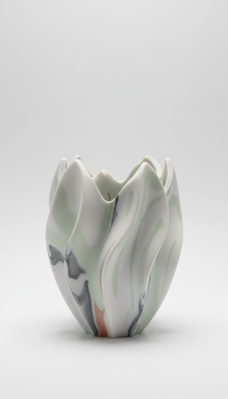 Mist White sculptural resin vessel